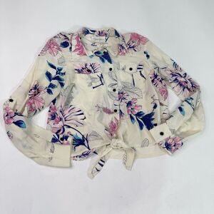 Yumi Kim Top Womens Medium Shirt Silk Floral Front Tie Button Down Long Sleeve